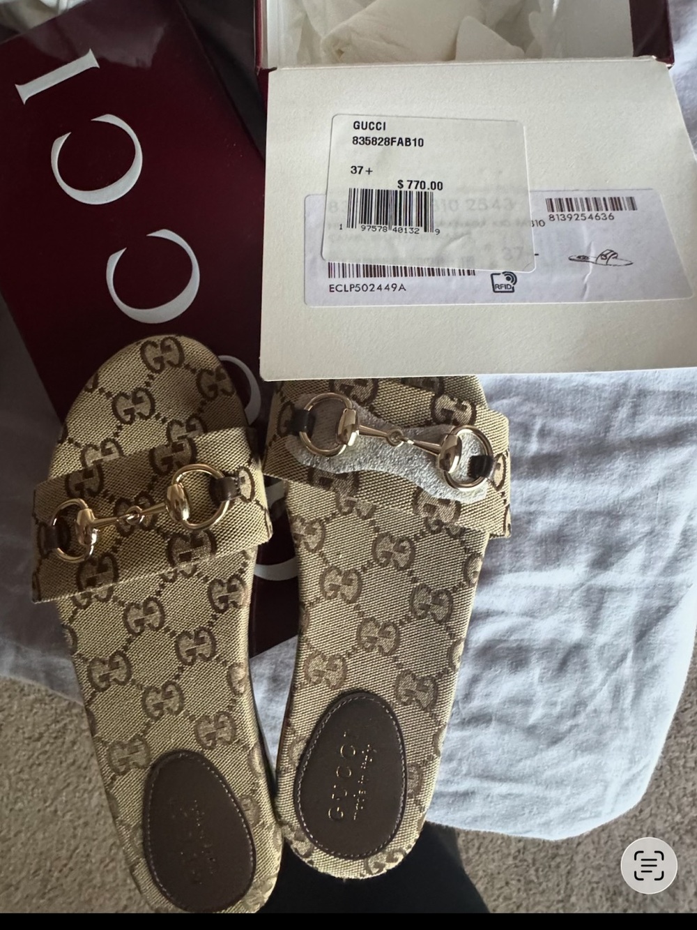 Gucci Beige/Brown GG Logo Horsebit Slide Mule - Picture 2 of 2